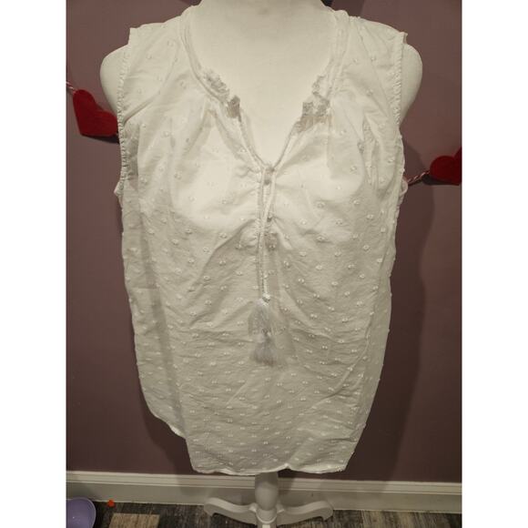 J Mclaughlin swiss dot white tank tasslentie Womens large whimsy cottage coastal - Picture 4 of 5